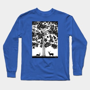 Tree with birds and deer Long Sleeve T-Shirt